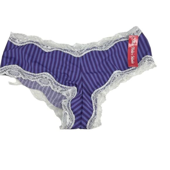 Miss Vickie's Intimates Indigo Purple Stripe White Lace Trim Panty Small 5/$25 - Picture 1 of 5
